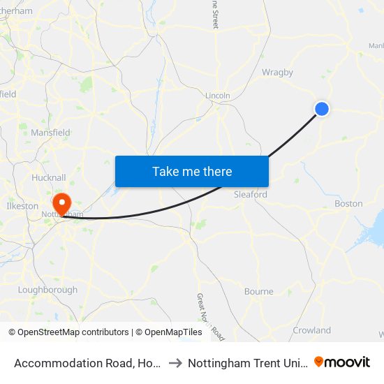 Accommodation Road, Horncastle to Nottingham Trent University map