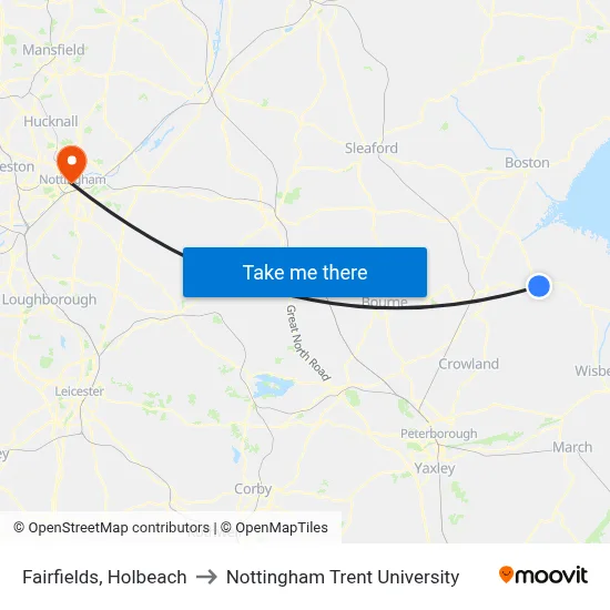 Fairfields, Holbeach to Nottingham Trent University map