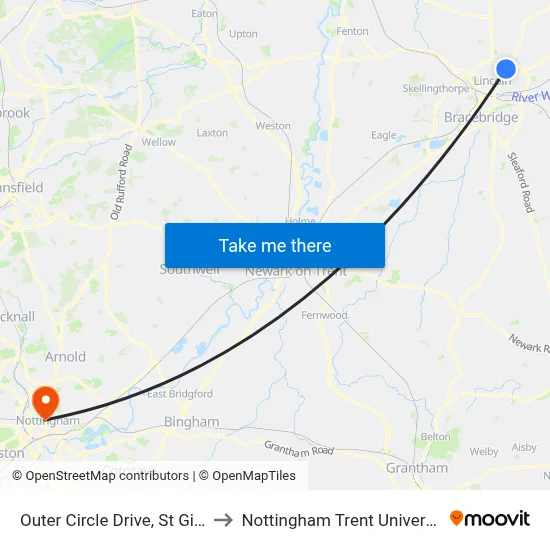 Outer Circle Drive, St Giles to Nottingham Trent University map