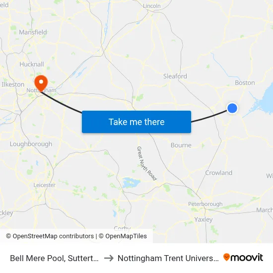 Bell Mere Pool, Sutterton to Nottingham Trent University map