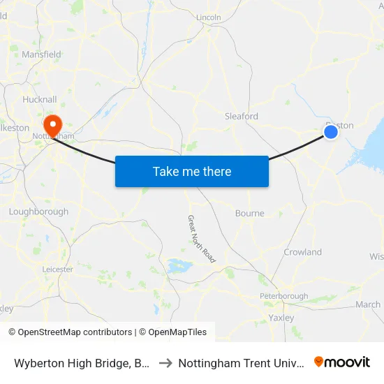 Wyberton High Bridge, Boston to Nottingham Trent University map