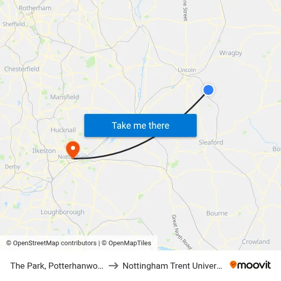 The Park, Potterhanworth to Nottingham Trent University map