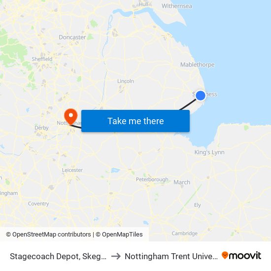 Stagecoach Depot, Skegness to Nottingham Trent University map