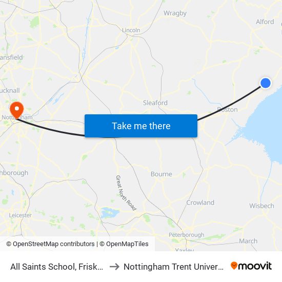 All Saints School, Friskney to Nottingham Trent University map