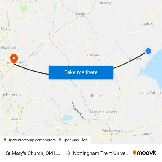 St Mary's Church, Old Leake to Nottingham Trent University map