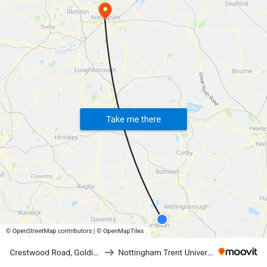 Crestwood Road, Goldings to Nottingham Trent University map