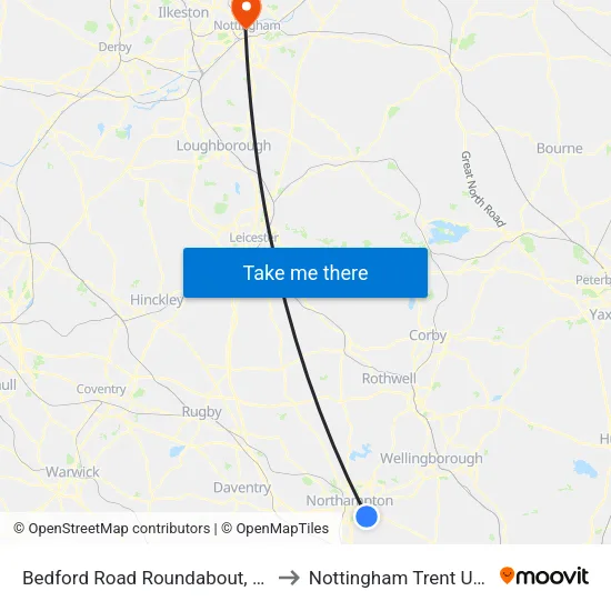 Bedford Road Roundabout, Brackmills to Nottingham Trent University map