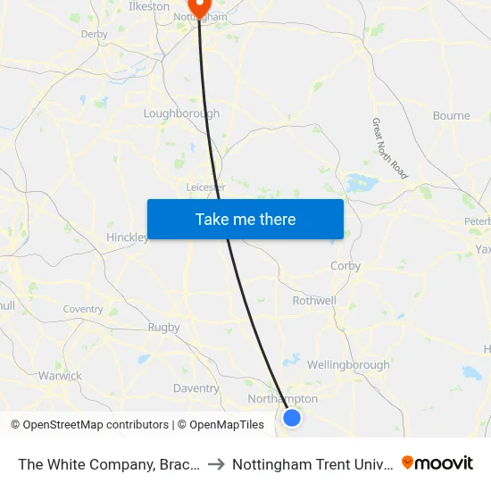 The White Company, Brackmills to Nottingham Trent University map