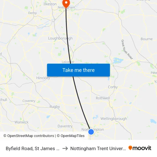 Byfield Road, St James End to Nottingham Trent University map