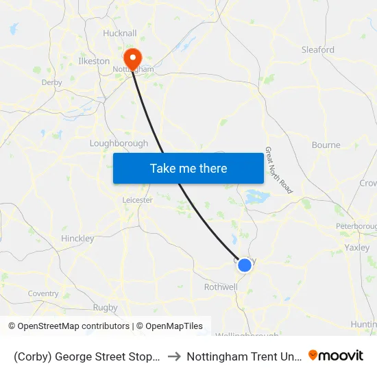 (Corby) George Street Stop G, Corby to Nottingham Trent University map