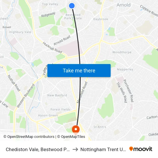 Chediston Vale, Bestwood Park (BP12) to Nottingham Trent University map