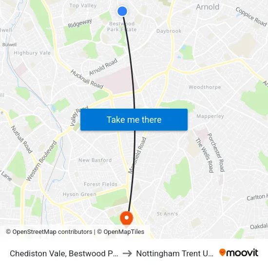 Chediston Vale, Bestwood Park (Bp16) to Nottingham Trent University map