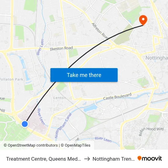 Treatment Centre, Queens Medical Centre (Qm20) to Nottingham Trent University map