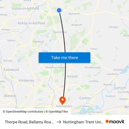 Thorpe Road, Bellamy Road Estate to Nottingham Trent University map