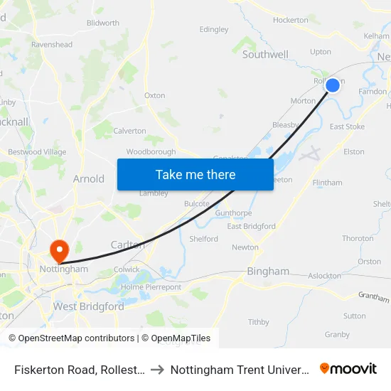 Fiskerton Road, Rolleston to Nottingham Trent University map