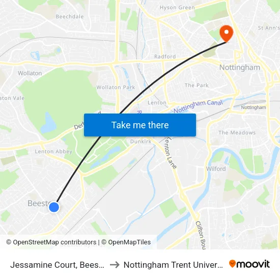 Jessamine Court, Beeston to Nottingham Trent University map