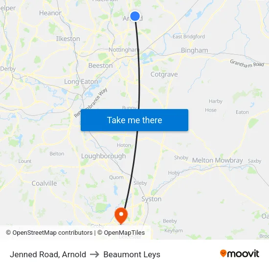 Jenned Road, Arnold to Beaumont Leys map