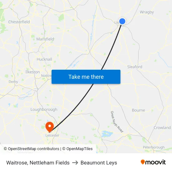 Waitrose, Nettleham Fields to Beaumont Leys map