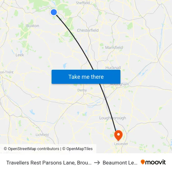 Travellers Rest Parsons Lane, Brough to Beaumont Leys map