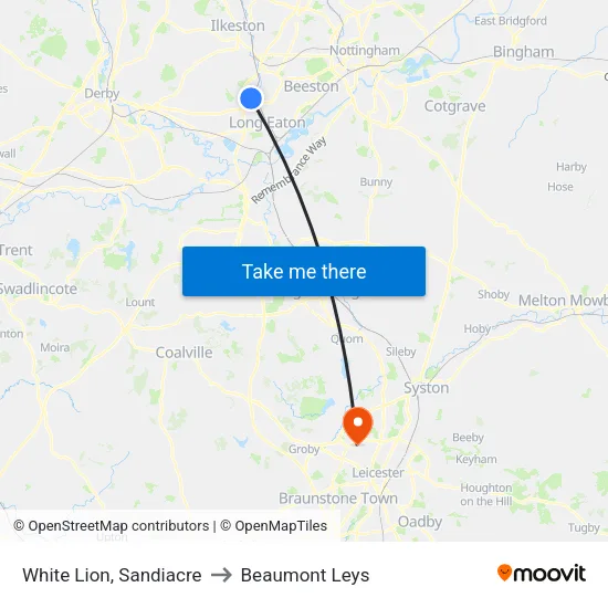 White Lion, Sandiacre to Beaumont Leys map