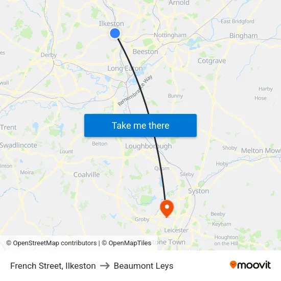 French Street, Ilkeston to Beaumont Leys map