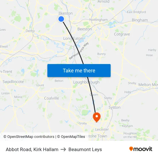 Abbot Road, Kirk Hallam to Beaumont Leys map