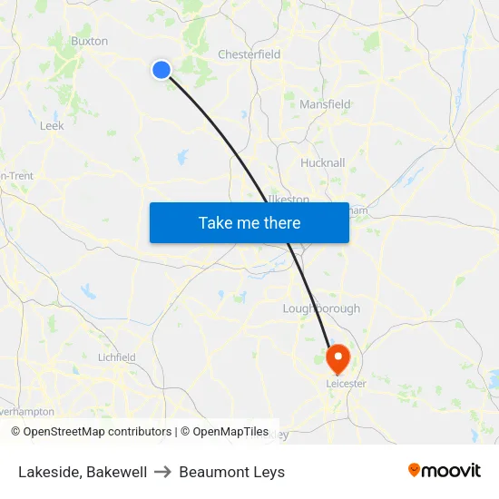 Lakeside, Bakewell to Beaumont Leys map