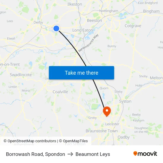 Borrowash Road, Spondon to Beaumont Leys map