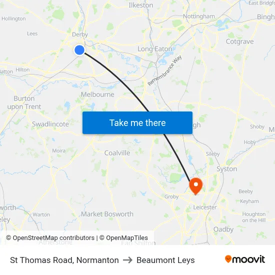 St Thomas Road, Normanton to Beaumont Leys map
