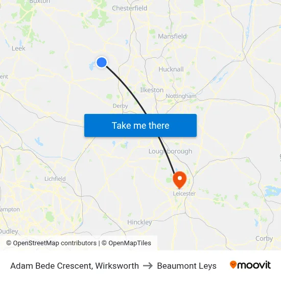 Adam Bede Crescent, Wirksworth to Beaumont Leys map