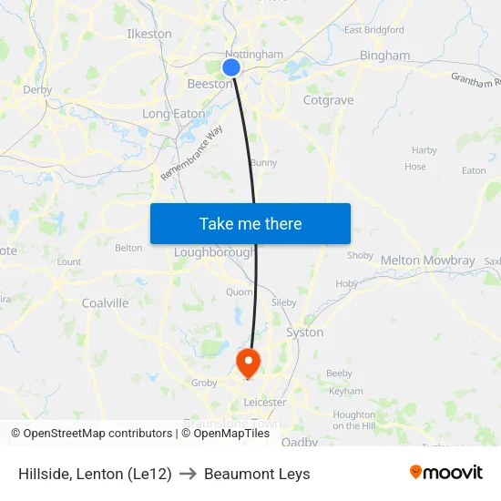 Hillside, Lenton (Le12) to Beaumont Leys map
