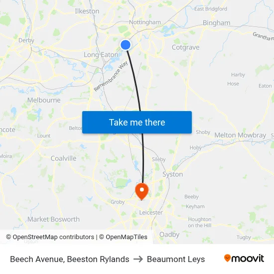 Beech Avenue, Beeston Rylands to Beaumont Leys map