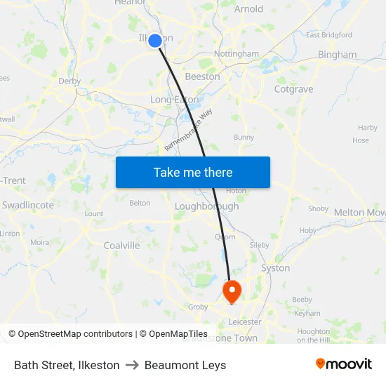 Bath Street, Ilkeston to Beaumont Leys map