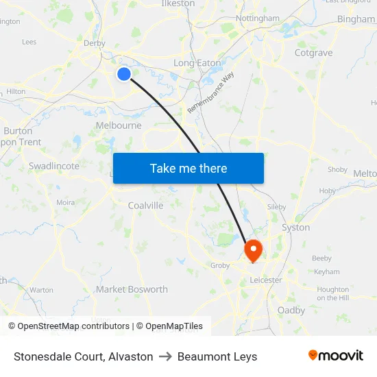 Stonesdale Court, Alvaston to Beaumont Leys map