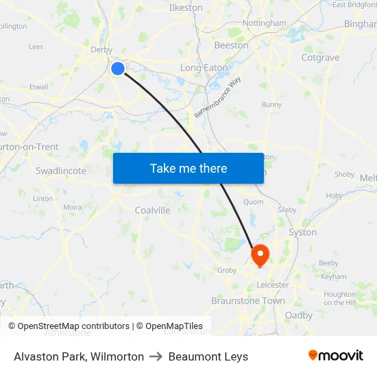 Alvaston Park, Wilmorton to Beaumont Leys map