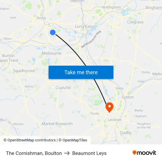 The Cornishman, Boulton to Beaumont Leys map