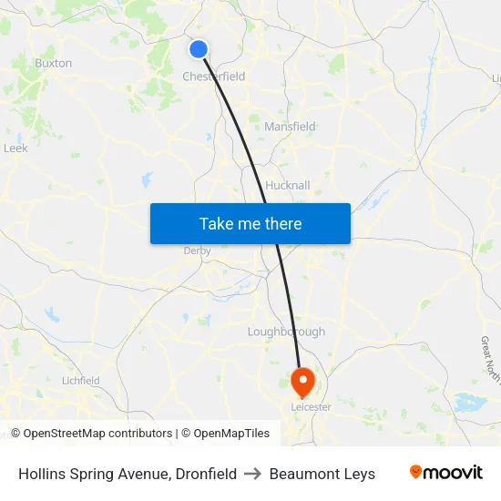 Hollins Spring Avenue, Dronfield to Beaumont Leys map