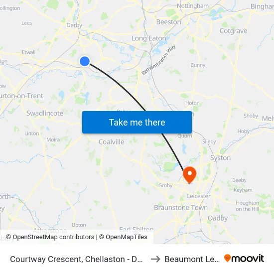 Courtway Crescent, Chellaston - Derby to Beaumont Leys map