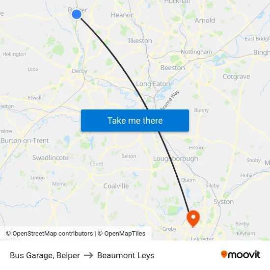 Bus Garage, Belper to Beaumont Leys map