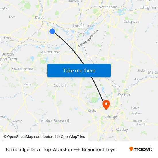 Bembridge Drive Top, Alvaston to Beaumont Leys map