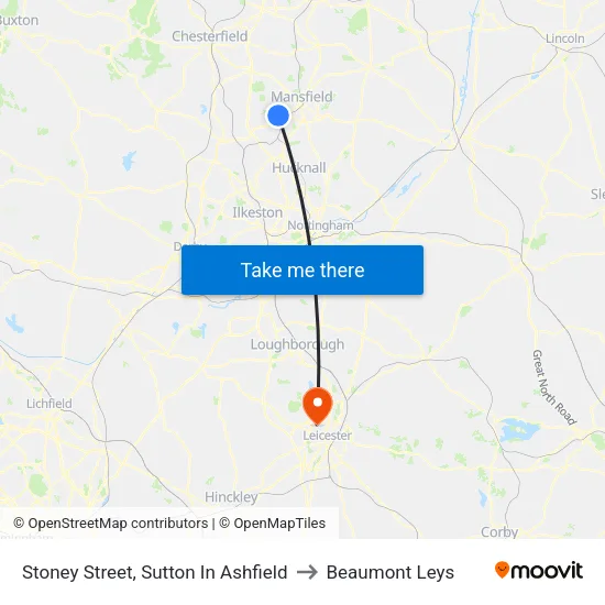 Stoney Street, Sutton In Ashfield to Beaumont Leys map