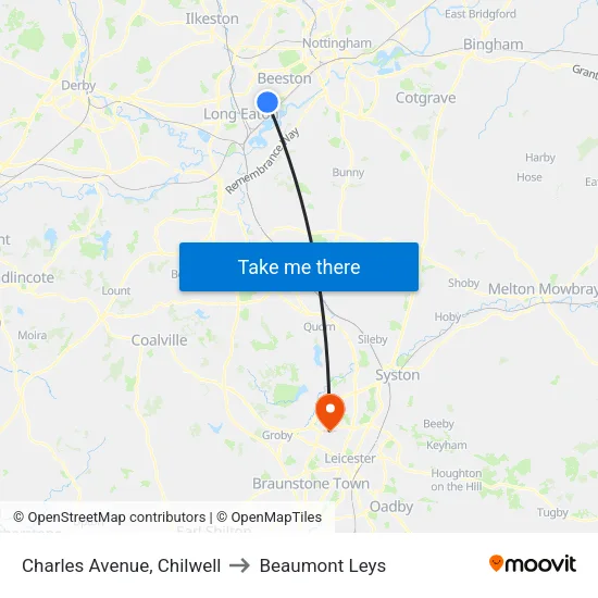 Charles Avenue, Chilwell to Beaumont Leys map