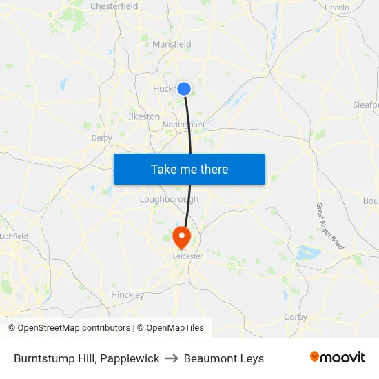 Burntstump Hill, Papplewick to Beaumont Leys map