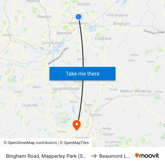 Bingham Road, Mapperley Park (Sh16) to Beaumont Leys map