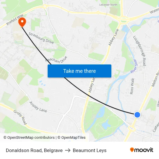 Donaldson Road, Belgrave to Beaumont Leys map