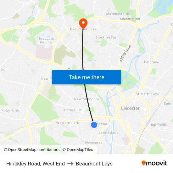 Hinckley Road, West End to Beaumont Leys map