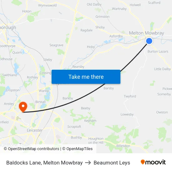 Baldocks Lane, Melton Mowbray to Beaumont Leys map