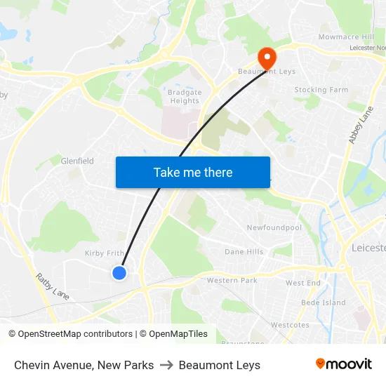 Chevin Avenue, New Parks to Beaumont Leys map