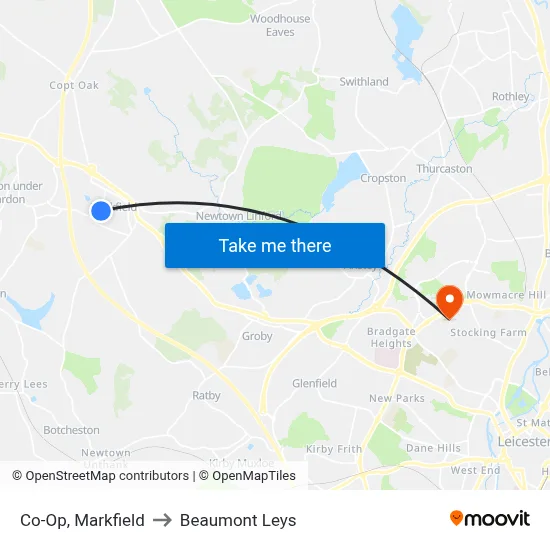 Co-Op, Markfield to Beaumont Leys map