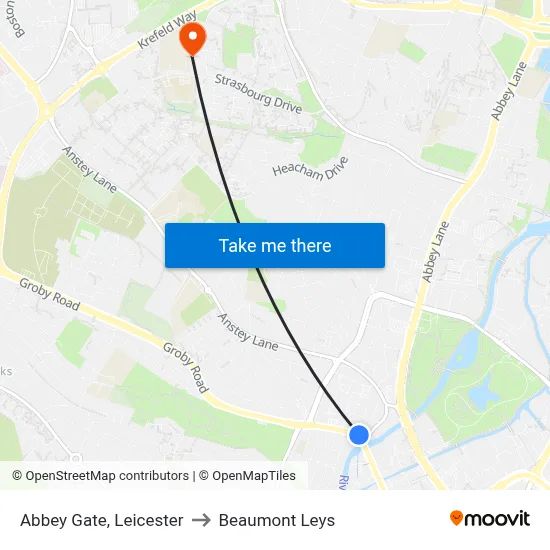 Abbey Gate, Leicester to Beaumont Leys map